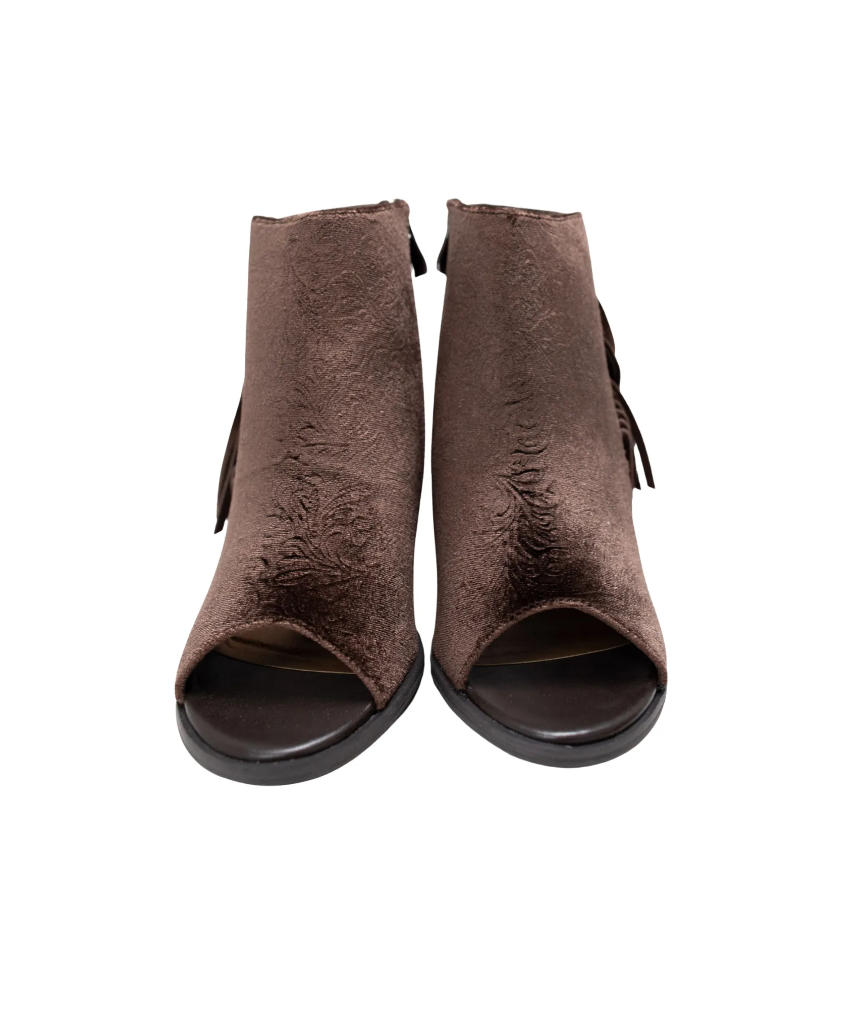 Pony Express Fringe Open Toed Ankle Boot in Brown