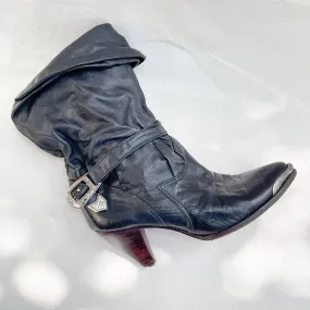 SOLD Vintage 80s Slouchy Ankle Boots, Toe/Heel Caps   Belts, Pirate Booties 7M