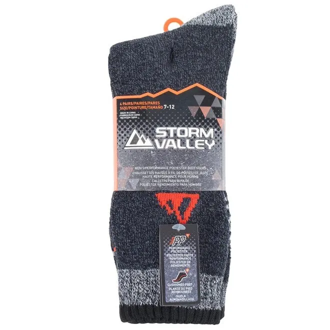 Storm Valley Men's Performance Polyester Marl Boot Sock 4 Pack, Black/Charcoal