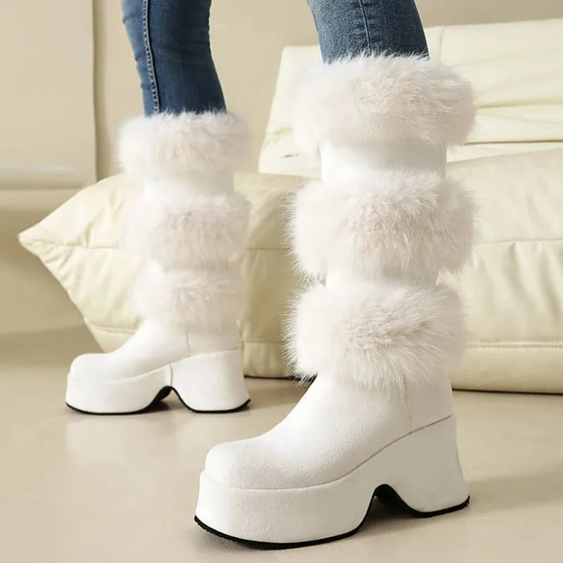 Trend4us Women's Chunky Suede Faux Fur Platform Boots