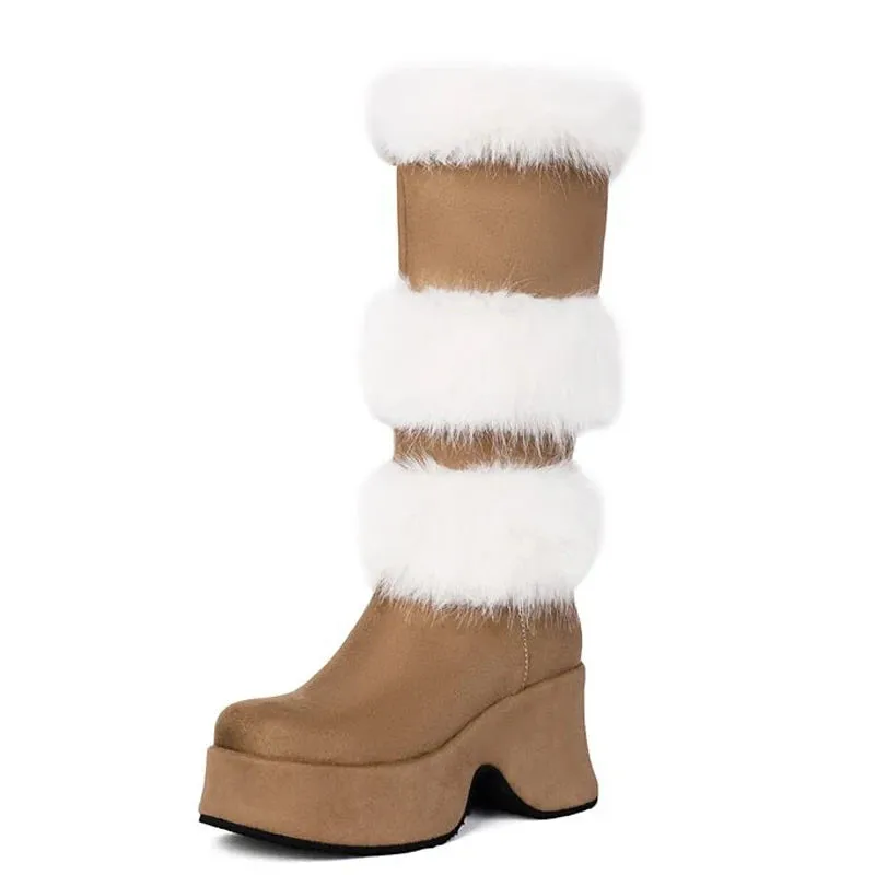 Trend4us Women's Chunky Suede Faux Fur Platform Boots