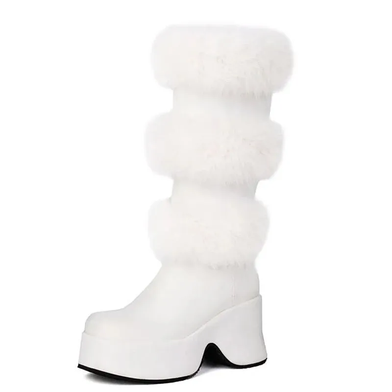 Trend4us Women's Chunky Suede Faux Fur Platform Boots