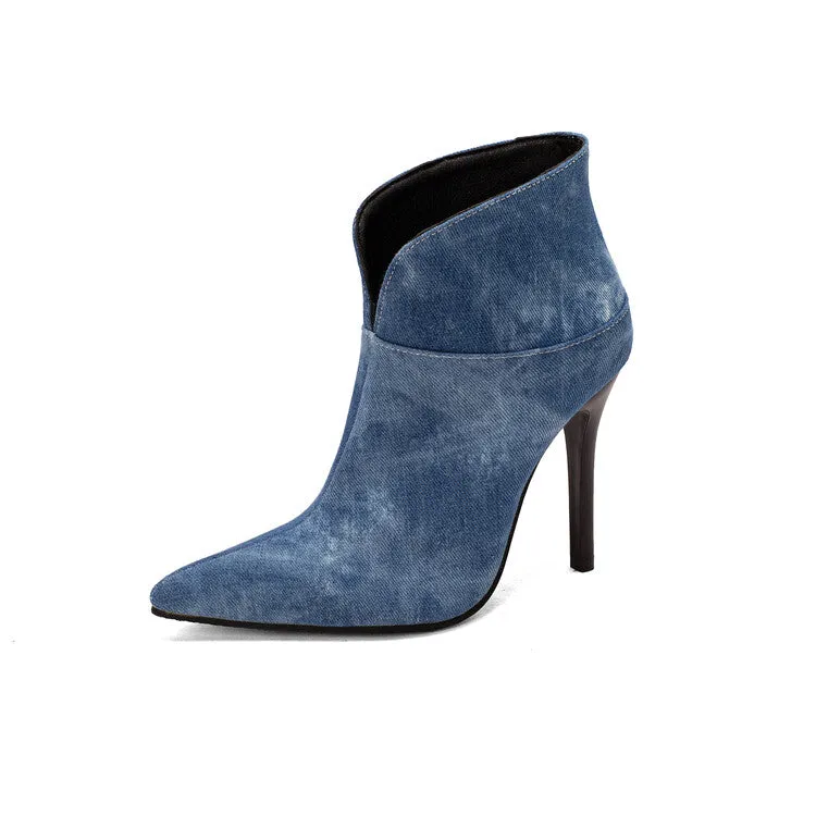 Women's Embossed Leather Leopard Print Pointed Toe Stiletto Heel Short Boots